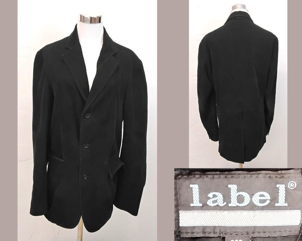 Label Corduroy Blazer Women's XL Black Vintage Button Up #W4221